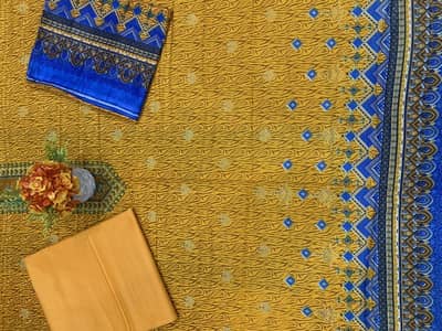 3 pcs women's unstitched printed  suit