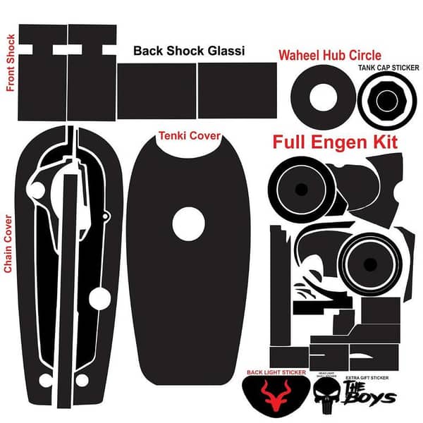 70cc Bike Simple Sticker Kit | Chain Cover, Engine & Front Shock Vinyl Stickers for Honda & Chinese Bikes