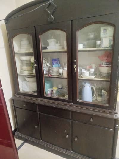 Wooden Glass Showcase / Crockery Cabinet – Used, Good Condition