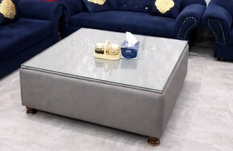 LuxeSquare Glass Ottoman Center Table