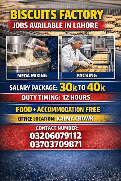 Biscuits Factory Staff Required – (Meda Mixing & Packing)