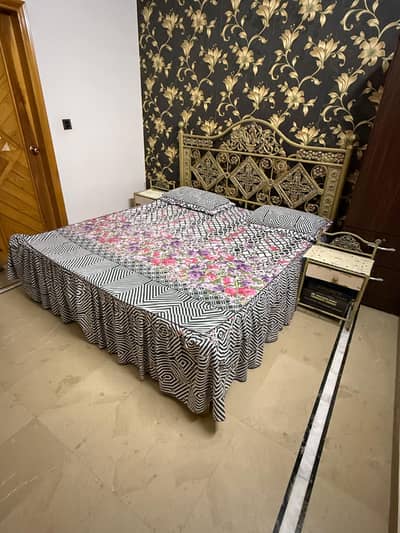 Iron Bed with Mattress & 2 Side Tables – Good Condition