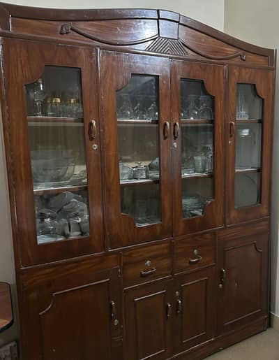 Solid Wood Crockery Showcase | Sheeshe Wali Bartan Almari