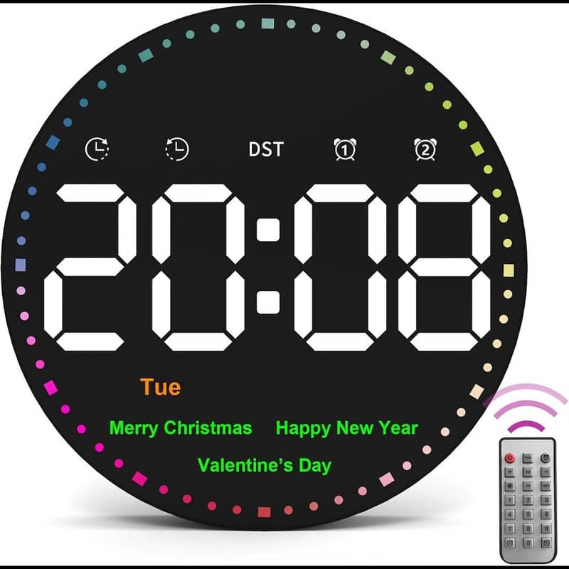 Multifunction Large LED Desk Wall Clock with Temperature, Date and 15