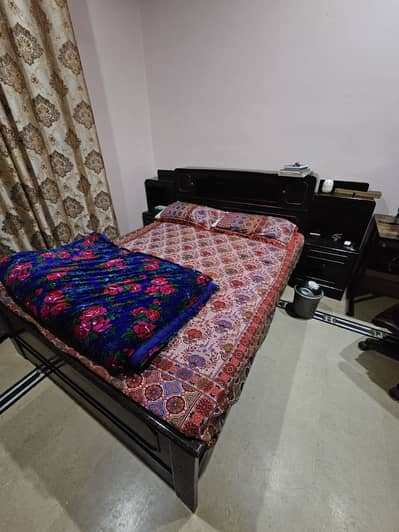 King Size Bed + Mattress + 2 Side Tables for Sale