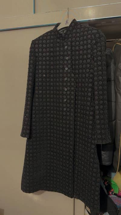 black sherwani in velvet