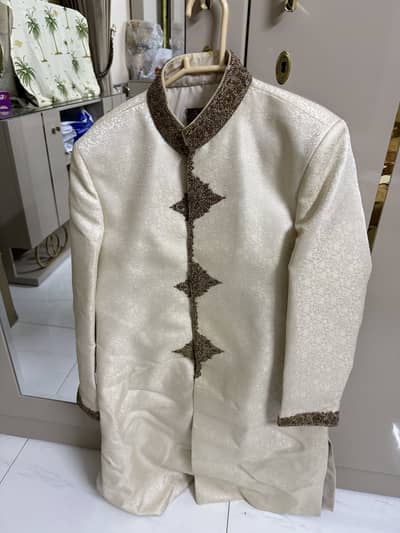 Groom sherwani + shawl + khussa