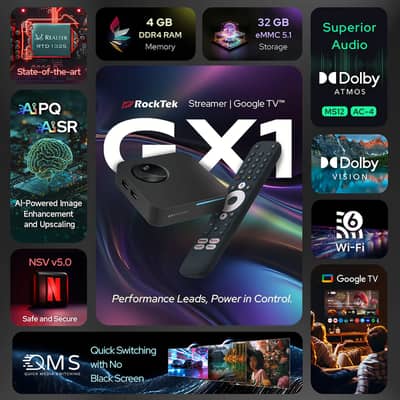 RockTek GX1 TV Box  Android 14 - Google Certified 4GB 32G Dolby Atmos