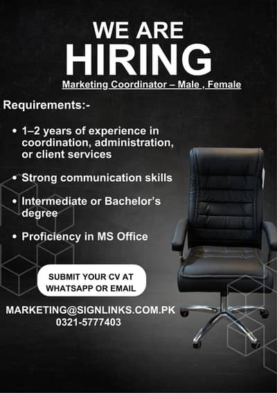 Marketing Coordinator – Male , Female