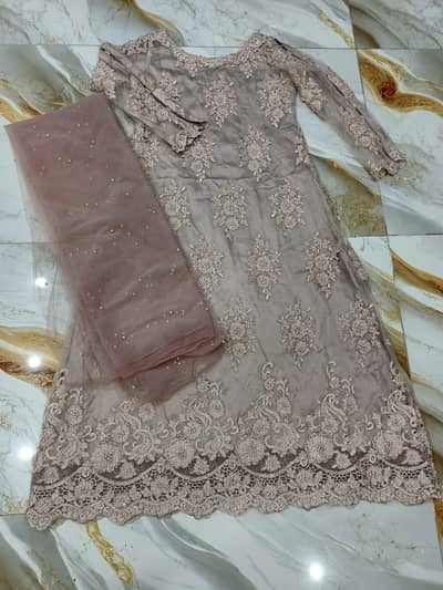 Imported Fancy Net Shirt Frock and Net Dupatta