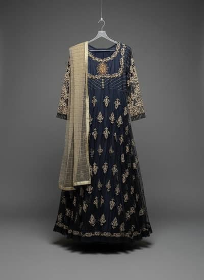 Embroidered Net Black Frock Party Wear-3 pc