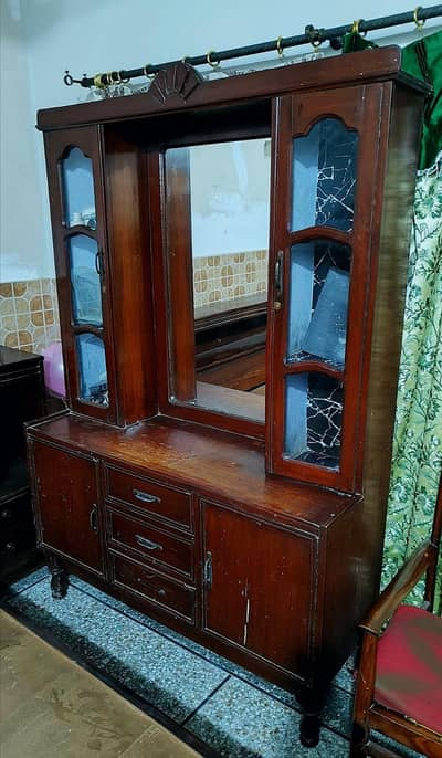 Wooden Dressing Table with Mirror and Storage Cabinets