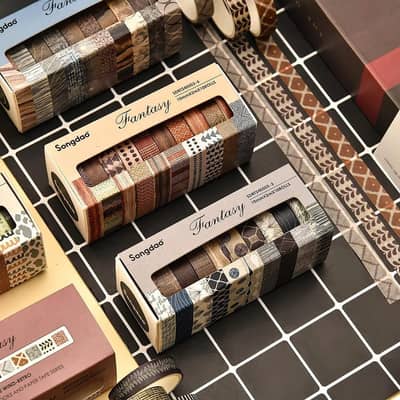 Colorful Durable Washi Tape Set - 10 Pcs Self-Adhesive Crafting Tapes,