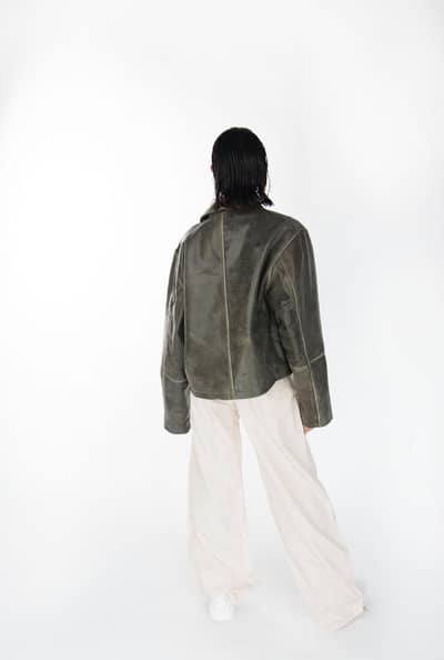 Mabel Distressed Boxy Leather Jacket
