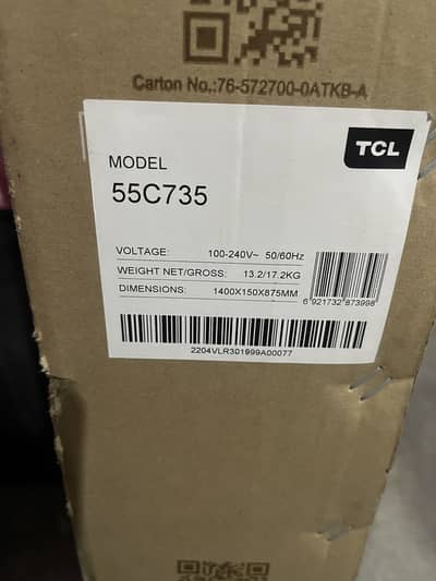 TCL 55” Qled C735 144hz with box