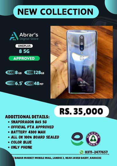 OnePlus 8 – 8GB RAM | 128GB Storage | PTA Approved