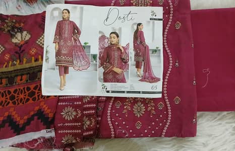 three piece lawn embroidery dress chiffon embroidery dupata