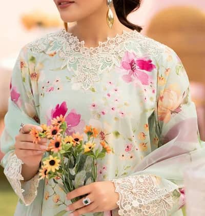 Iznik linen Embroidered 3 pc - Cash on Delivery available