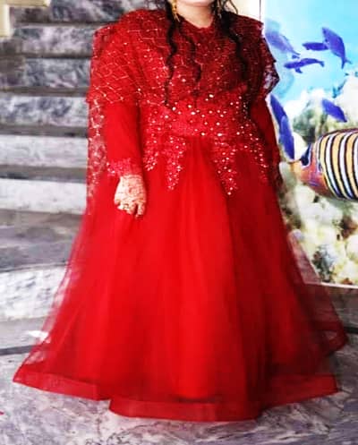 Red net Maxi with embrroidery on thhhe top. Botique style.