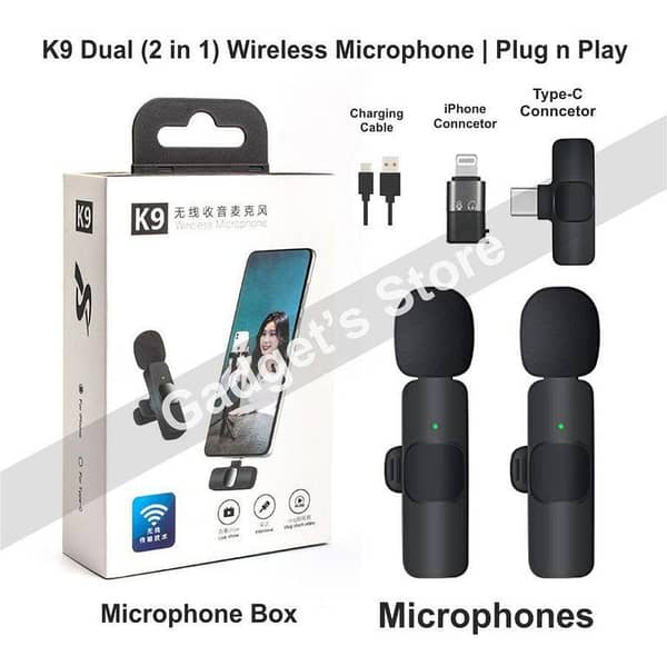 DOUBLE MIC K9 ORIGINAL – USA IMPORTED DUAL Wireless Microphones , Premium Audio Mic for Video!