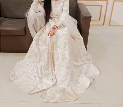 Off White Banarsi Border Silk Frock