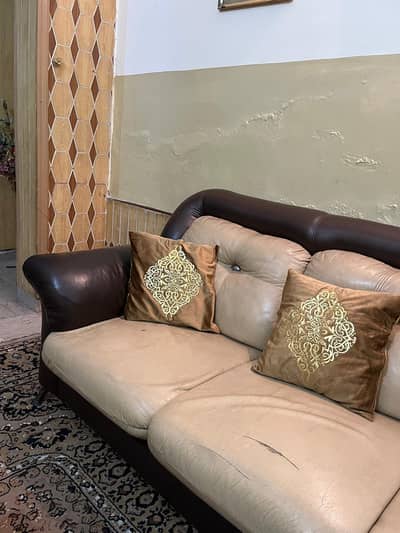 leather sofa set old style, 6 seater
