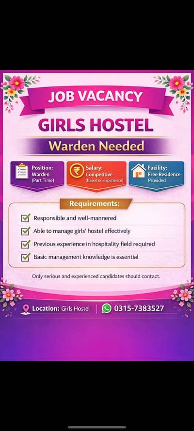 Girls hostel warden/ Reception