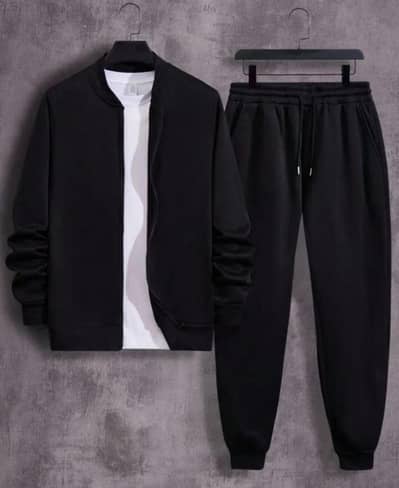 Fleece plain zipper tracksuit