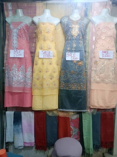 Clothe shop unstitched gents ladies suit fancy suit matching abayas