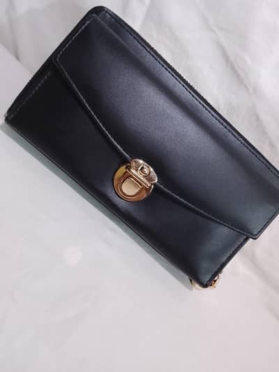 Original Black Leather Ladies Clutch | Stylish Lock Design | Brand New