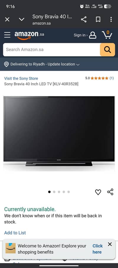 Original 40 Inch Sony LED Tv KLV 40R352B