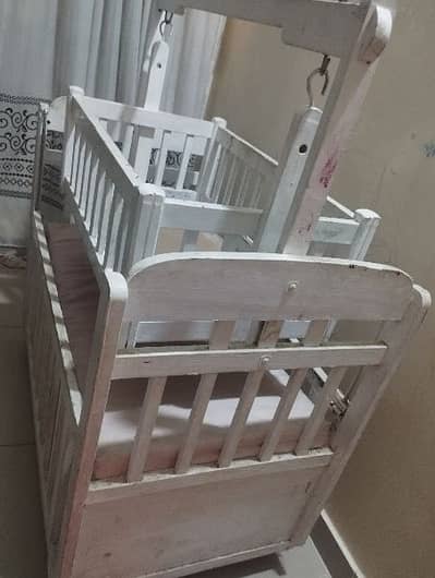 2-in-1 Wooden Baby Cradle + Bed (Jhoola Removable) – White