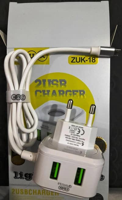 Universal Mobile Charger with Fixed Micro USB Cable+Dual USB Ports