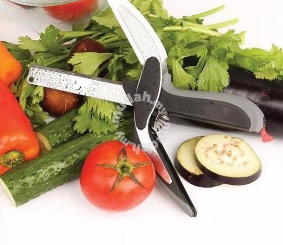 Clever Cutter Premium Quality 2 in 1 Kitchen Knife Scissor with Spring Locking Hinge and Chopping Board, Fruit and Vegetable Cutter