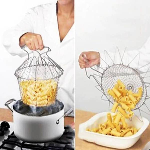12-In-1 Deep Wire Fry Basket with Handles Foldable Steam Rinse Strain Fry Basket Strainer Net for Poaching Boiling Washing Cooking Tool