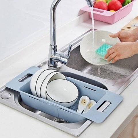 Stretchable Water Draining Basket Colander Strainer For Fruit And Vegetable Washing Adjustable Length