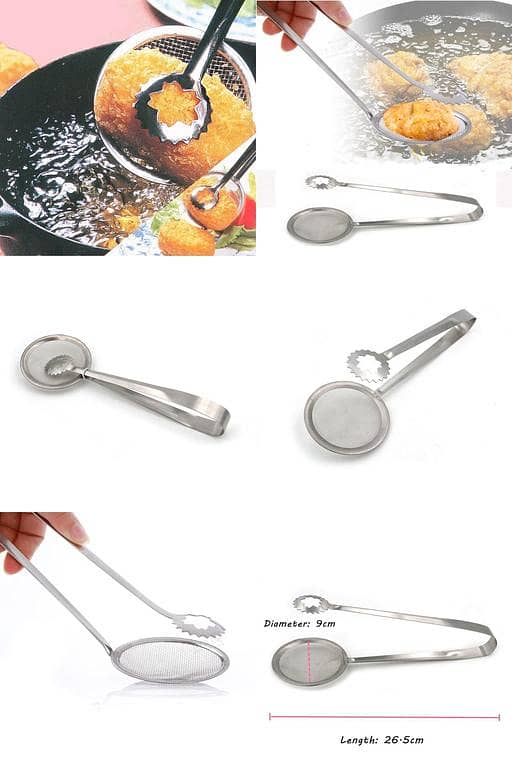 Multi-functional 2 in 1 Fry Tool Filter Spoon Strainer With Clip,Oil Frying BBQ Filter Stainless Steel Mesh Strainer Kitchen Tool Frying Mesh Colander Quick Strain Stainless Steel Tong Colander