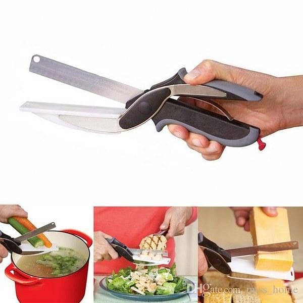 2 in 1 - Smart Clever Cutter Kitchen Knife & Scissors- Black & White