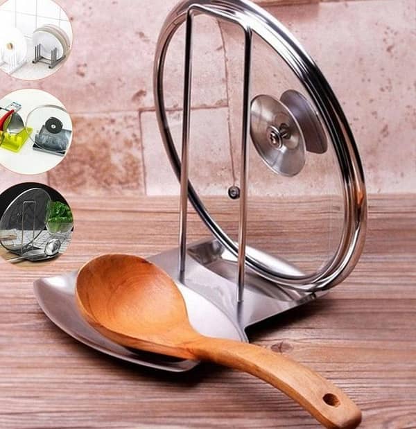 Stainless Spoon Holder G Kitchen Restaurant Pan Pot Rack Cover Lid Rest Stand