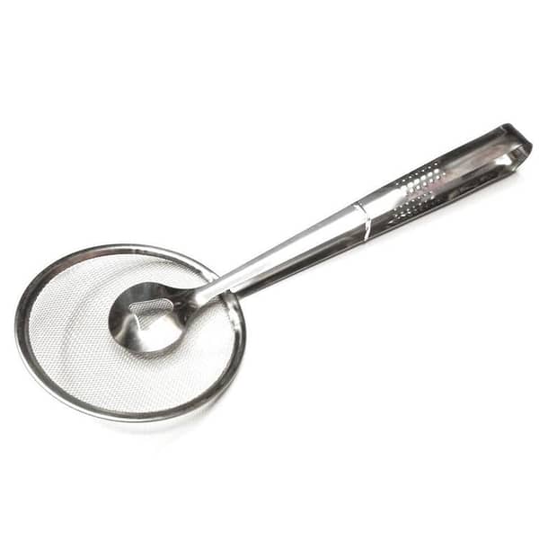 Multi-functional 2 in 1 Fry Tool Filter Spoon Strainer With Clip,Oil Frying BBQ Filter Stainless Steel Mesh Strainer Kitchen Tool Frying Mesh Colander Quick Strain Stainless Steel Tong Colander