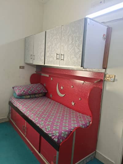 Single Bed and Cabinet (Wooden Type)