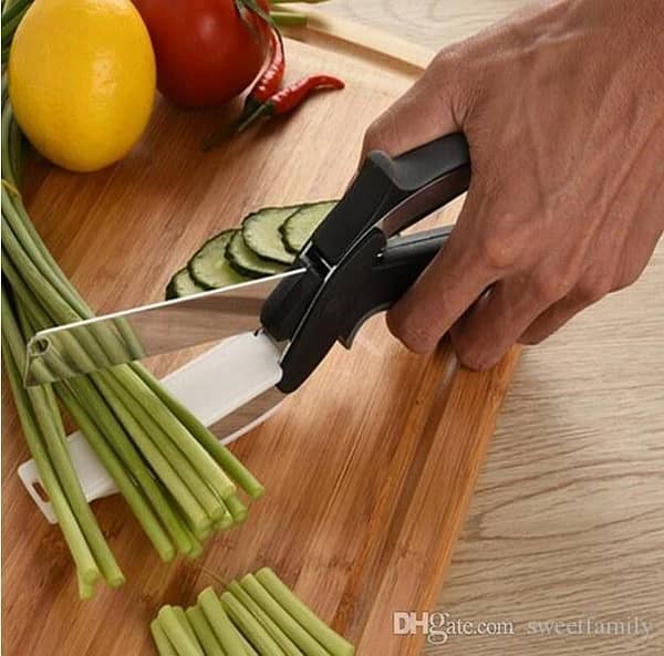 2 in 1 Cutter Scissors Knife & Board Smart Stainless Steel Outdoor Meat Potato Cheese Vegetable Kitchen Tool