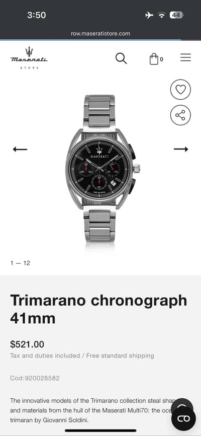 Maserati trimarano 41mm stainless steel chronograph 10 atm