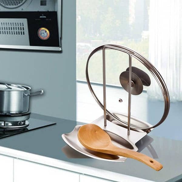 Kitchen Stainless Steel Pan Pot Rack Lid Rack Stand Spoon Rest