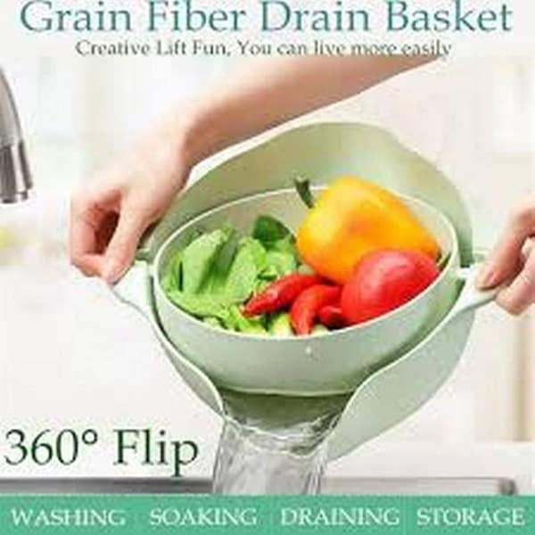 2 in 1 Kitchen Strainer/Colander & Double Layer Washing Bowl for Fruits Vegetable Cleaning