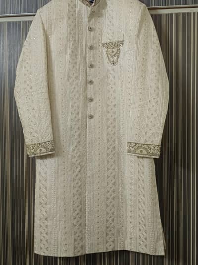 Luxury Off-White Embroidered Sherwani
