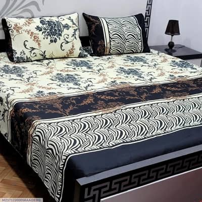 3 Piece Crystal Cotton Printed Double Bed Sheet