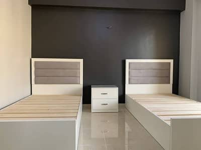 Single Bed//Pair Off Sinlge Bed//Single+Side Table//Solid Wooden Bed