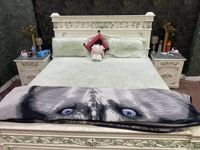 Deco painted embossed pure wooden bed set