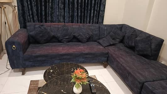 L shaped 7 Seater Blue Sofa